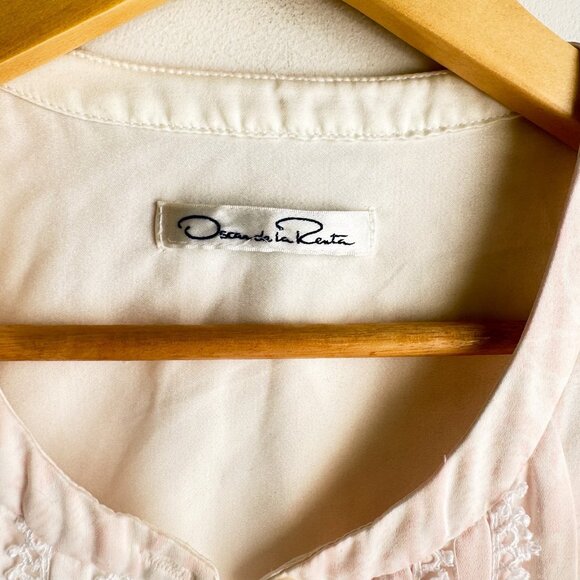 Oscar De la Renta Pink White Nightgown Long Sleeve M - Picture 7 of 11